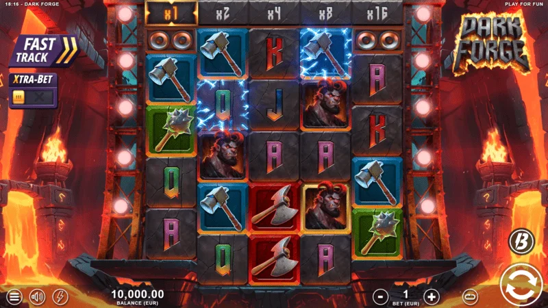 Dark Forge - Pantalla de juego principal con cuadrícula 4-5-5-5-4